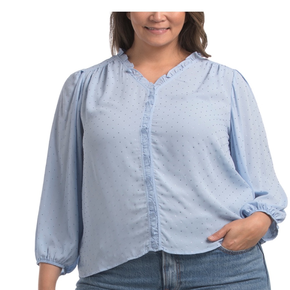 ZAC & RACHEL plus embellished crepe blouse Light Blue Women's Top 1X